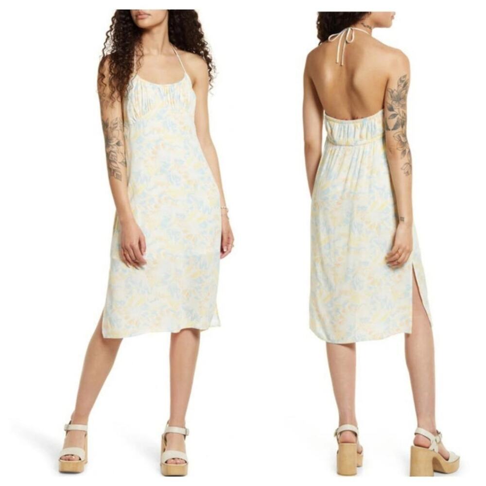 bp Nordstrom Women's Junior XXS Halter Midi Dress in Teal Ivory Zel Floral